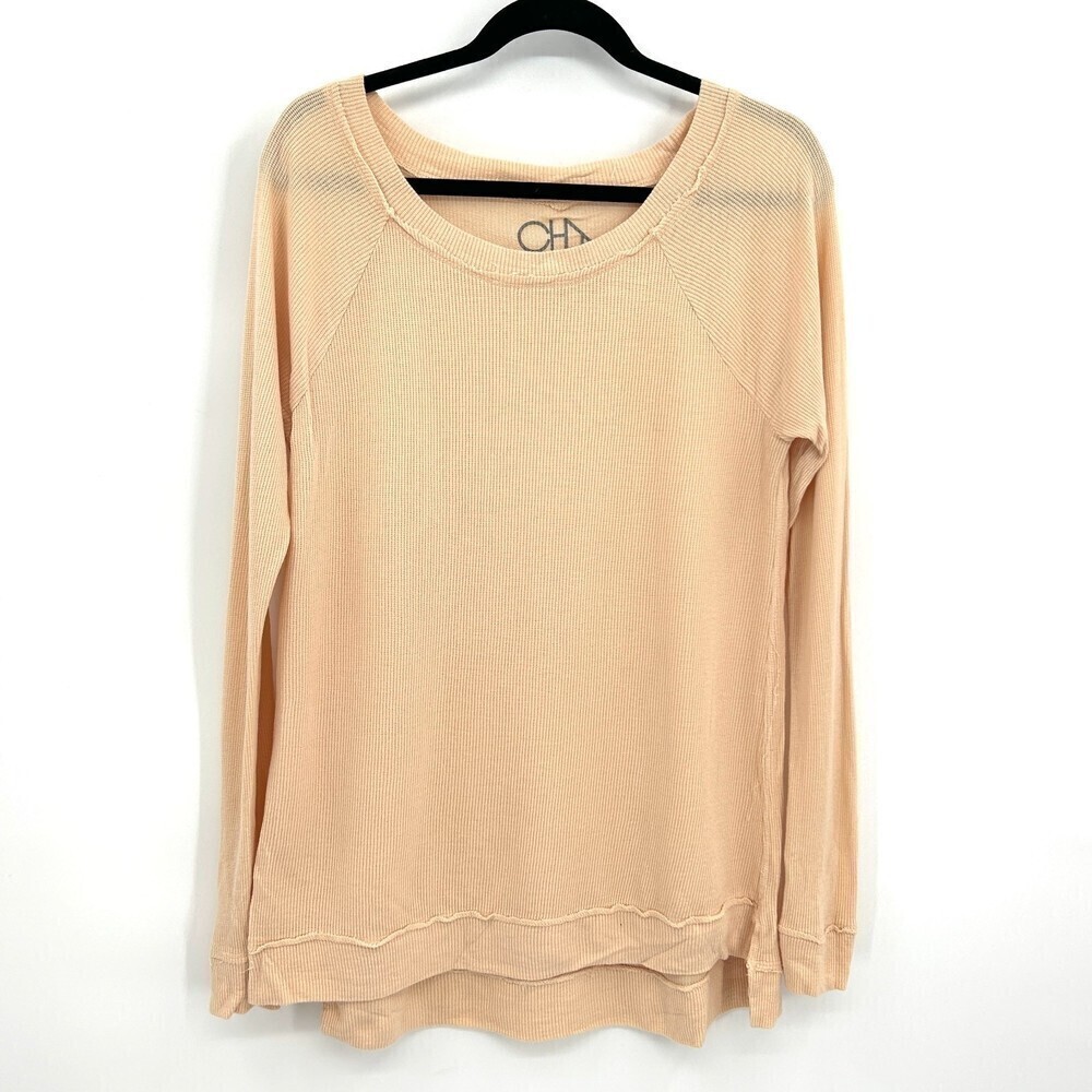NWT CHASER Pink Peach Round Neck Oversized Thermal Shirt Top Size Small